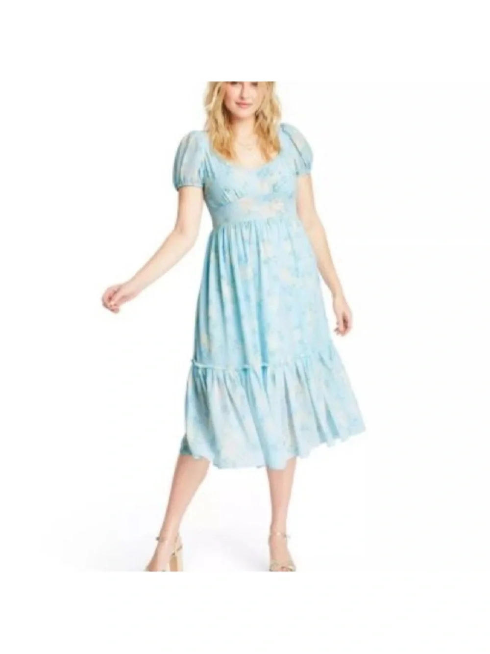 LoveShackFancy Blue Floral Midi Dress - Picture 1 of 8
